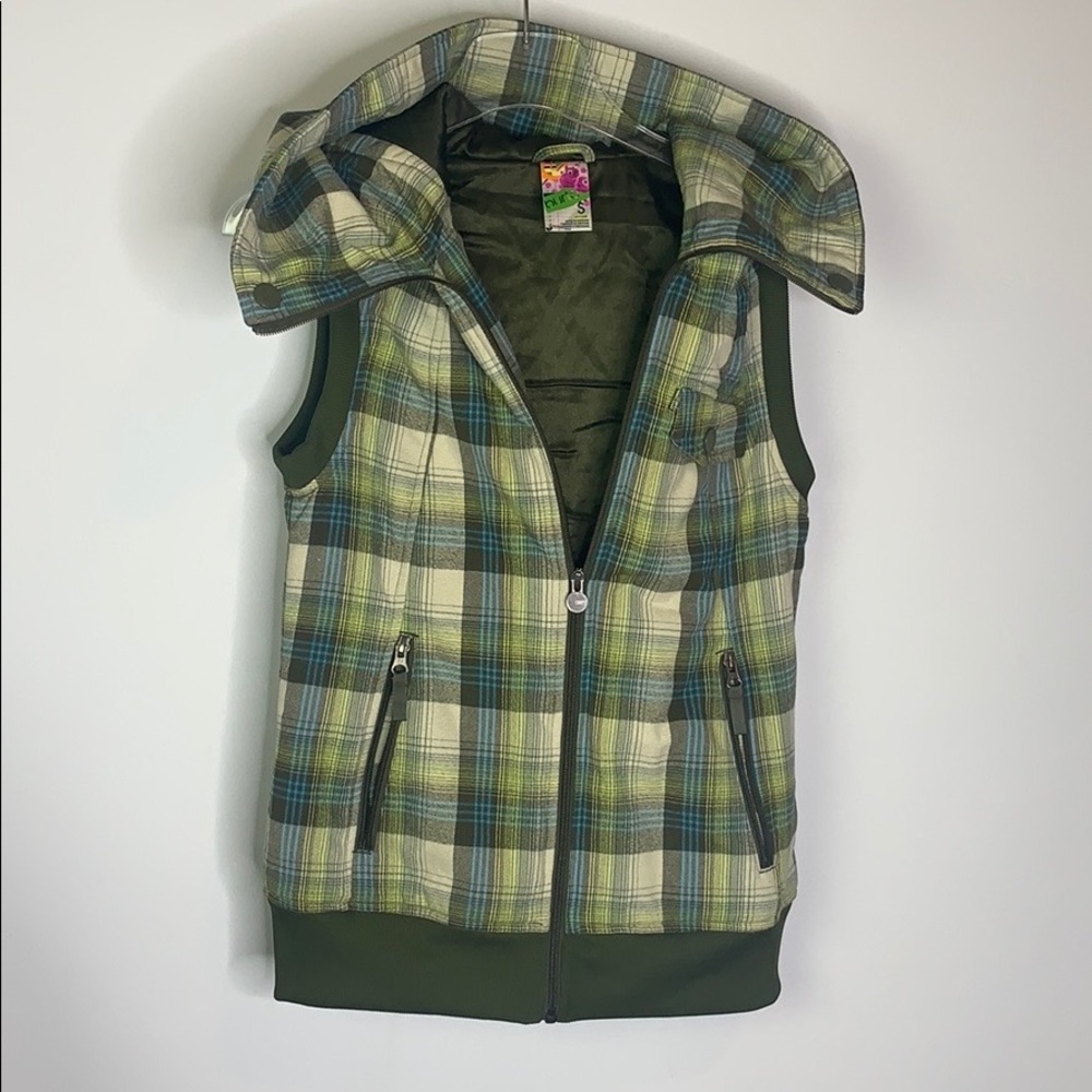 Burton Green Plaid Hooded Starr Vest Size S